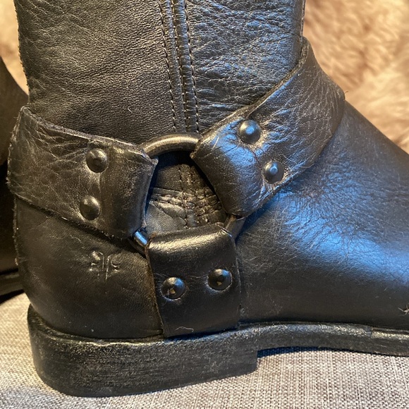 Frye Vintage Black Label Tall Phillip Harness Black Leather Boots - Picture 5 of 14